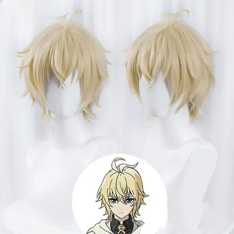 Mikaela Hyakuya Cosplay perruque hommes courte perruque Blonde claire Cosplay Anime Cosplay perruques résistant à la chaleur perruques synthétiques
