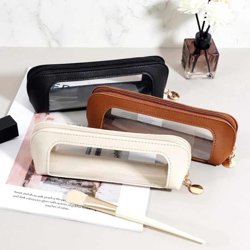 Étui à stylos à fermeture éclair en cuir PU, sac à stylos mignon pour bureau d'affaires, sac de rangement multifonction pour étudiants et écoles, sacs à cosmétiques de voyage