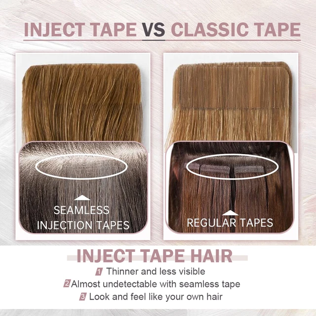 [12 mois] Ugeat ruban Invisible dans les Extensions de cheveux humains 10A Grade sans couture peau trame Injection vierge bande dans les cheveux 2.5 g/pièces – Image 4