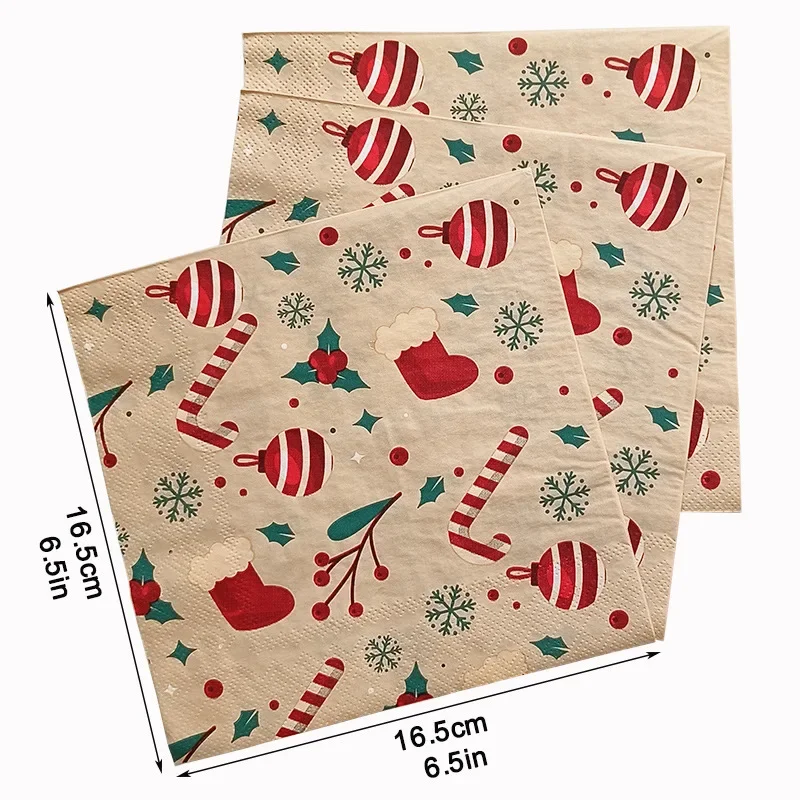 20 pièces/paquet 33cm 2 plis éléments de noël serviettes imprimées série de noël fête napperons en papier jetables papillon Bart papier