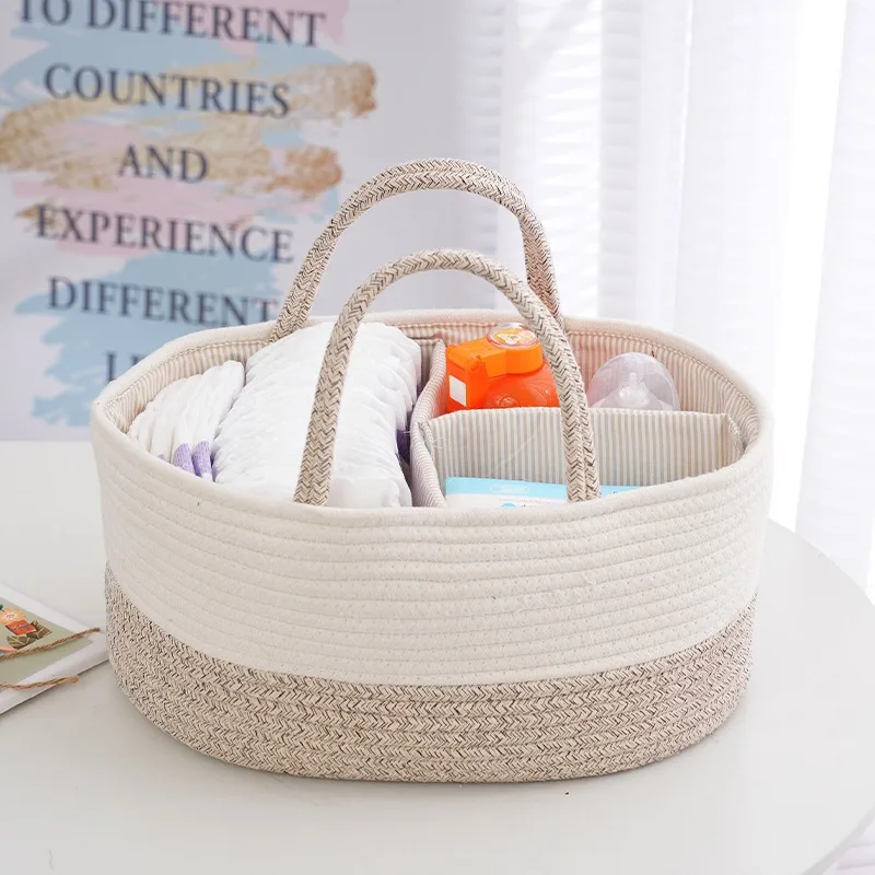 Sac de maman portable de voyage multifonctionnel, corde en coton, sac de rangement de couches à cadre à main, panier de rangement de couches pour bébé