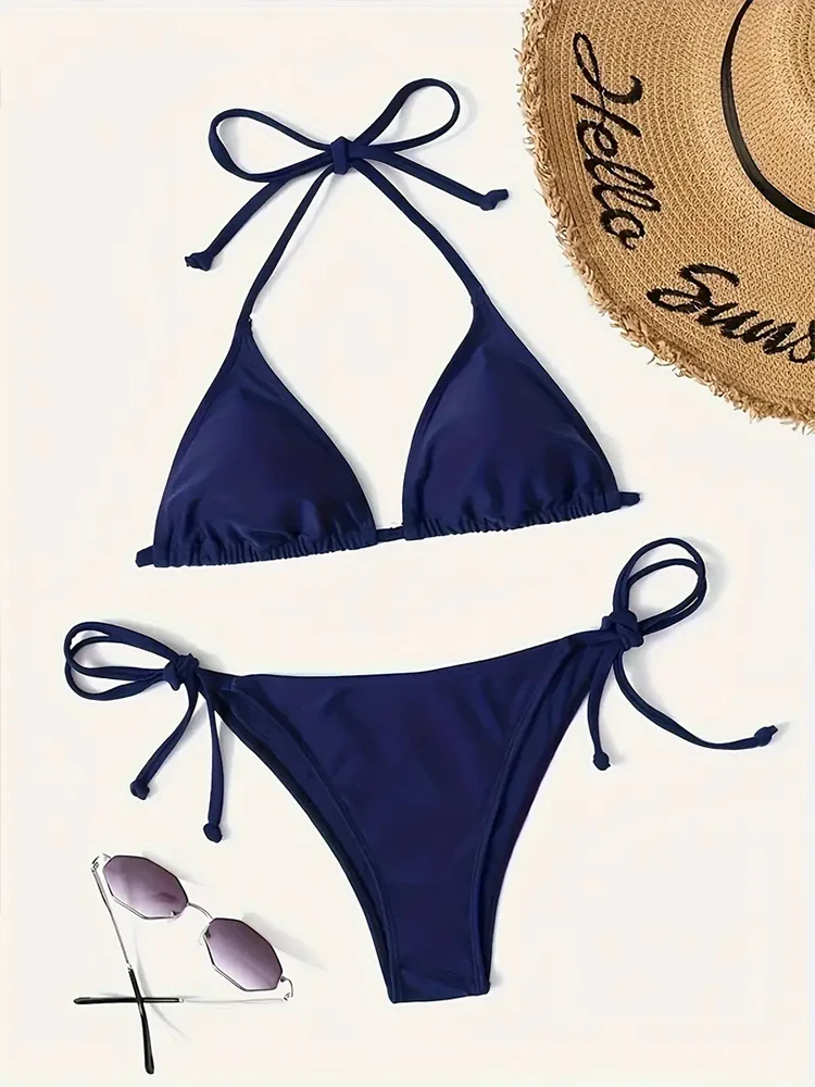 Maillots de bain string Bikini ensemble Sexy nouveau bleu marine maillots de bain femme Sexy maillots de bain Bikinis Triangle pansement femme maillots de bain