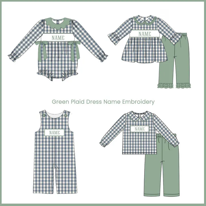 Ropa-Ensemble barboteuse en coton pour bébé fille et garçon, vêtements avec nœud, styles de nom personnalisés brodés, modèles de prévente, vert, nouveau