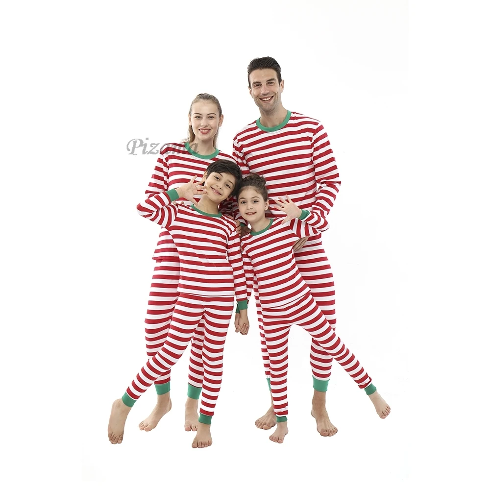 Pyjama de Noël à rayures rouges et blanches pour la famille, vêtements de nuit de Noël, vêtements d'intérieur pour enfants, mère, père, vêtements de nuit pour enfants