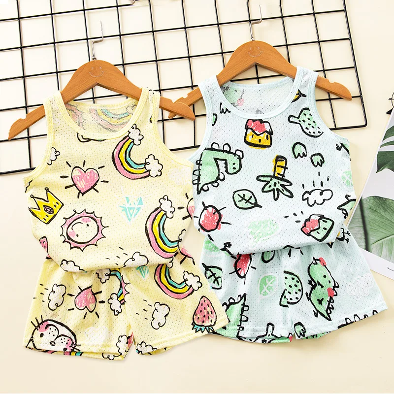 Ensembles de pyjamas de dessin animé d'animaux arc-en-ciel, vêtements de nuit pour enfants, vêtements de maison pour filles, vêtements pour bébés en bas âge, costumes de dinosaure