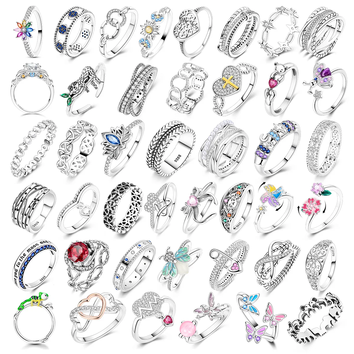 2025 New 925 Silver Ring Pink Zircon Shining Bow Ring Original 925 Finger Ring DIY Women Fine Jewelry Gift