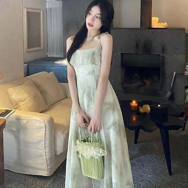 Femmes robe été français Vintage robes mi-longues imprimer élégant fête douce femme vêtements coréen décontracté robe de fée – Image 4
