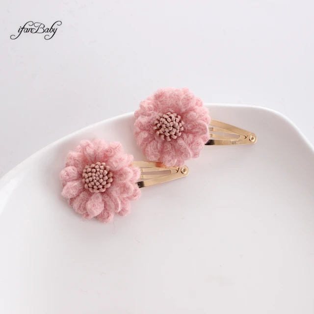 Pinces à cheveux en laine pour filles, épingles à cheveux BB Snap pour enfants, coréen, détruire Andrréinitialisation, tissu fleur – Image 5