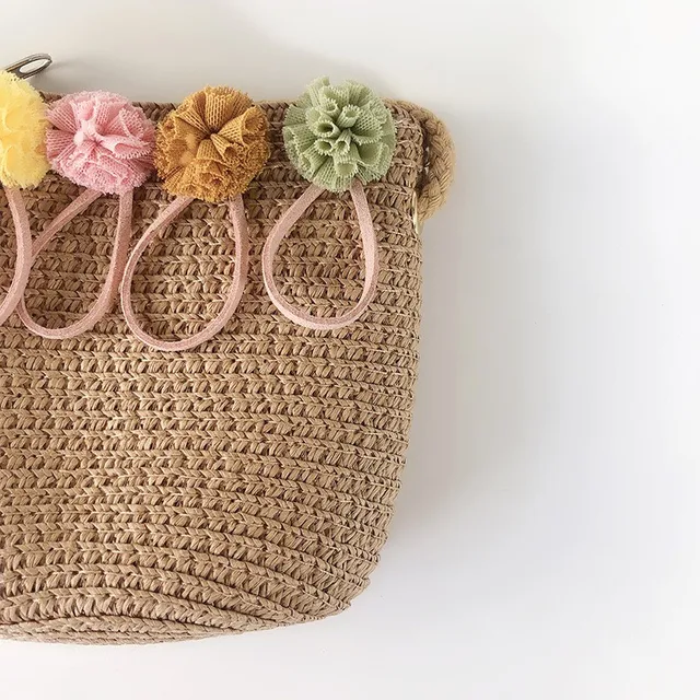 Sac de plage tissé en paille pour enfants, sac à main fleuri initié à la paille, sac à bandoulière d'été pour filles – Image 6