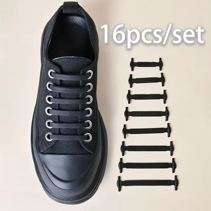 Lacets élastiques en Silicone sans cravate, 16 pièces/paquet, lacets pratiques, extensibles et flexibles pour baskets, chaussures décontractées et chaussures de sport