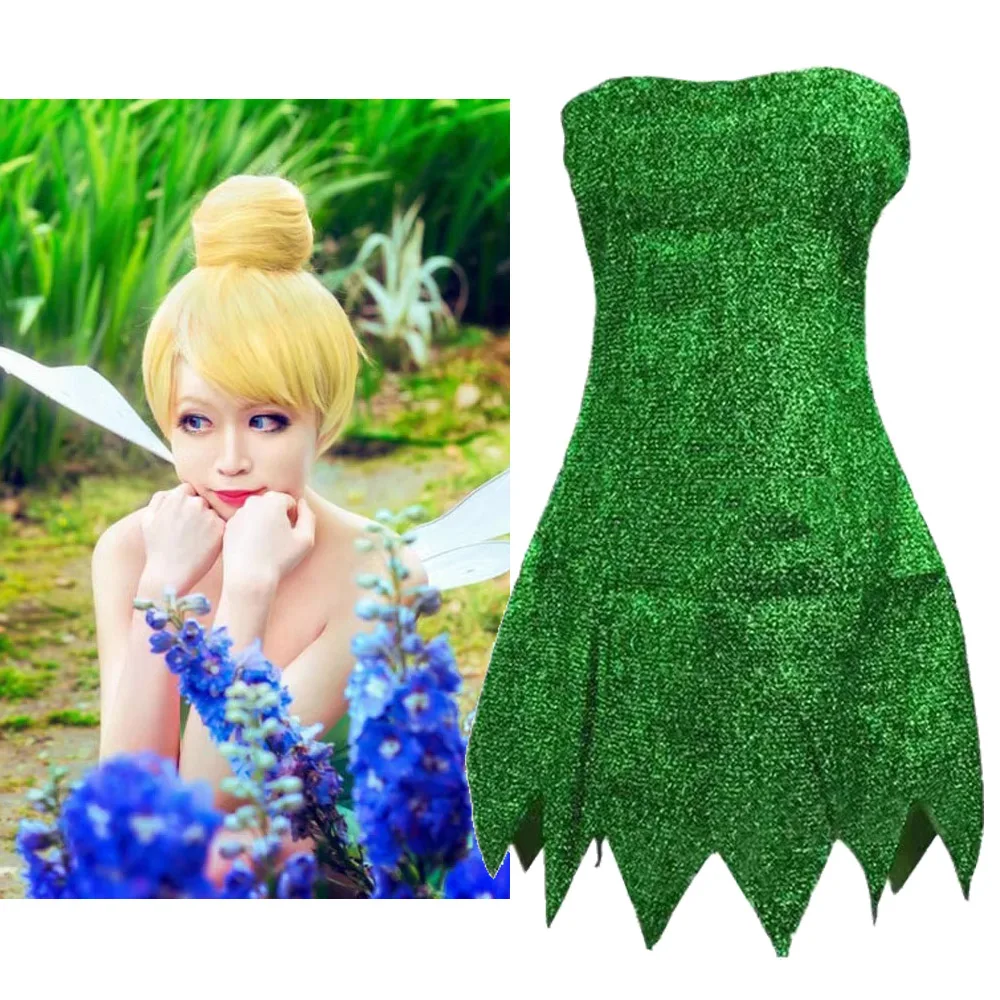 Sexy Miss Tinker Bell Cosplay Costume And Wigs Halloween Carnival Disguise Forest Fairy Green Tinker Bell Dress Dress Accessorie