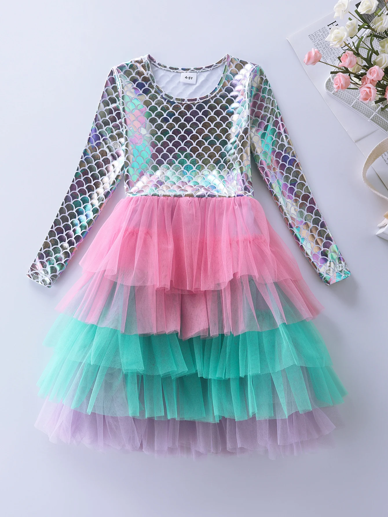 Robe d'automne gâteau sirène à manches longues pour filles LH168