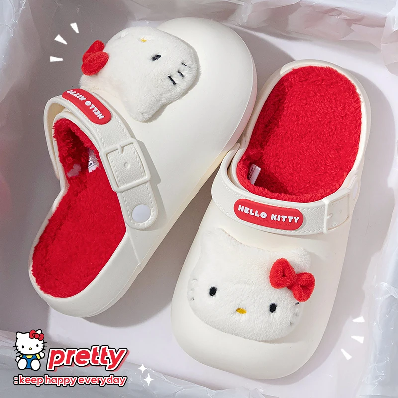 Sanrio Kawaii Hello Kitty pantoufles pour femmes Sanrio cannelle Kuromi dessin animé mignon imperméable fourrure douce chaude intérieur maison chaussures