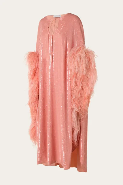 Robe de cocktail à manches longues et col rond pour femmes, paillettes kly, plumes scintillantes, perles, fente latérale haute, soirée – Image 6