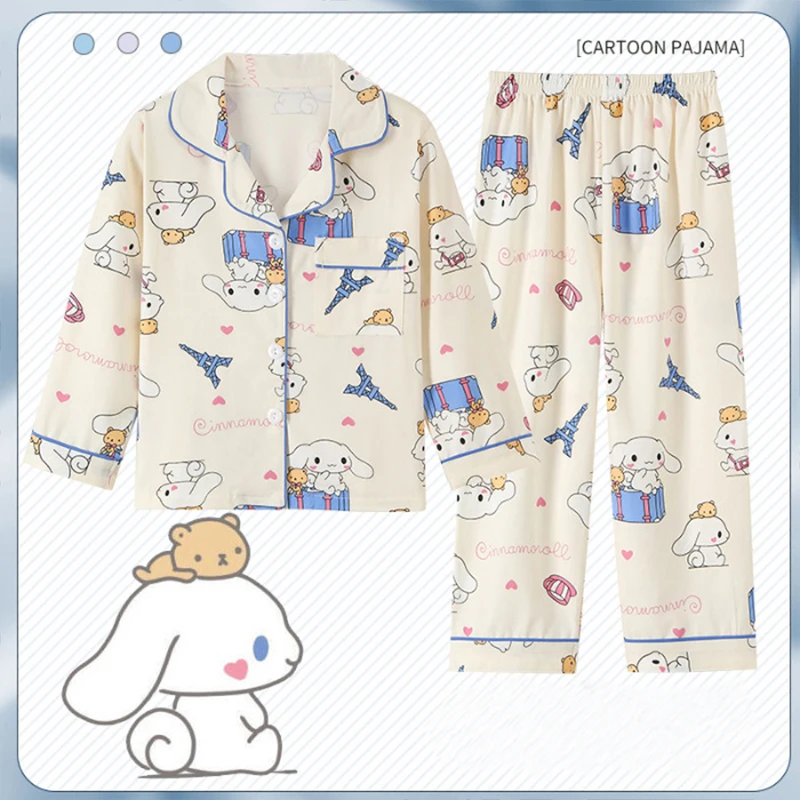 Pyjama cannelle pour enfants 2 pièces, ensemble haut et pantalon à manches longues, vêtements de détente imprimés Kuromi Sanrio, ensemble décontracté confortable, vêtements pour filles