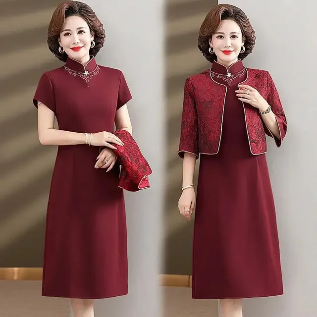 Robe de Collection élégante d'automne pour femmes d'âge moyen et âgées, ensemble 2 pièces robe de mariée et jupe, parfaite pour les réception de mariage