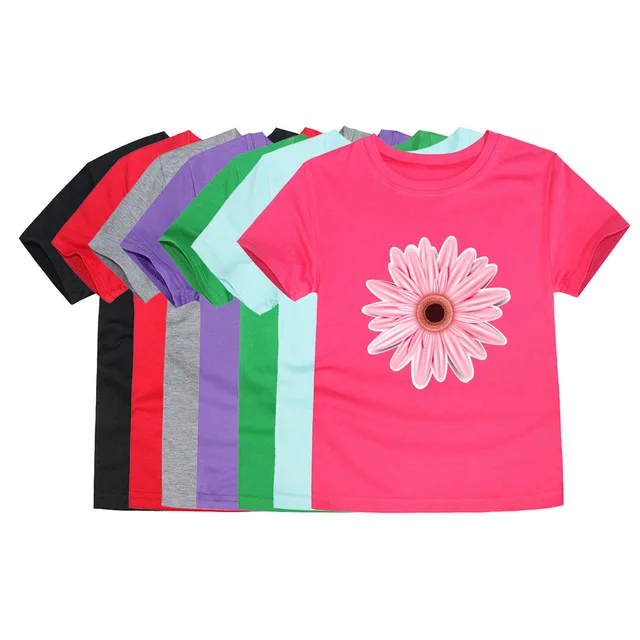 T-shirt 2024 coton pour filles, motif floral et papillon, vert et blanc, vêtements d'été coréens pour enfants et adolescents de 2, 4, 6, 8, 10 et 12 ans, nouvelle collection 100%