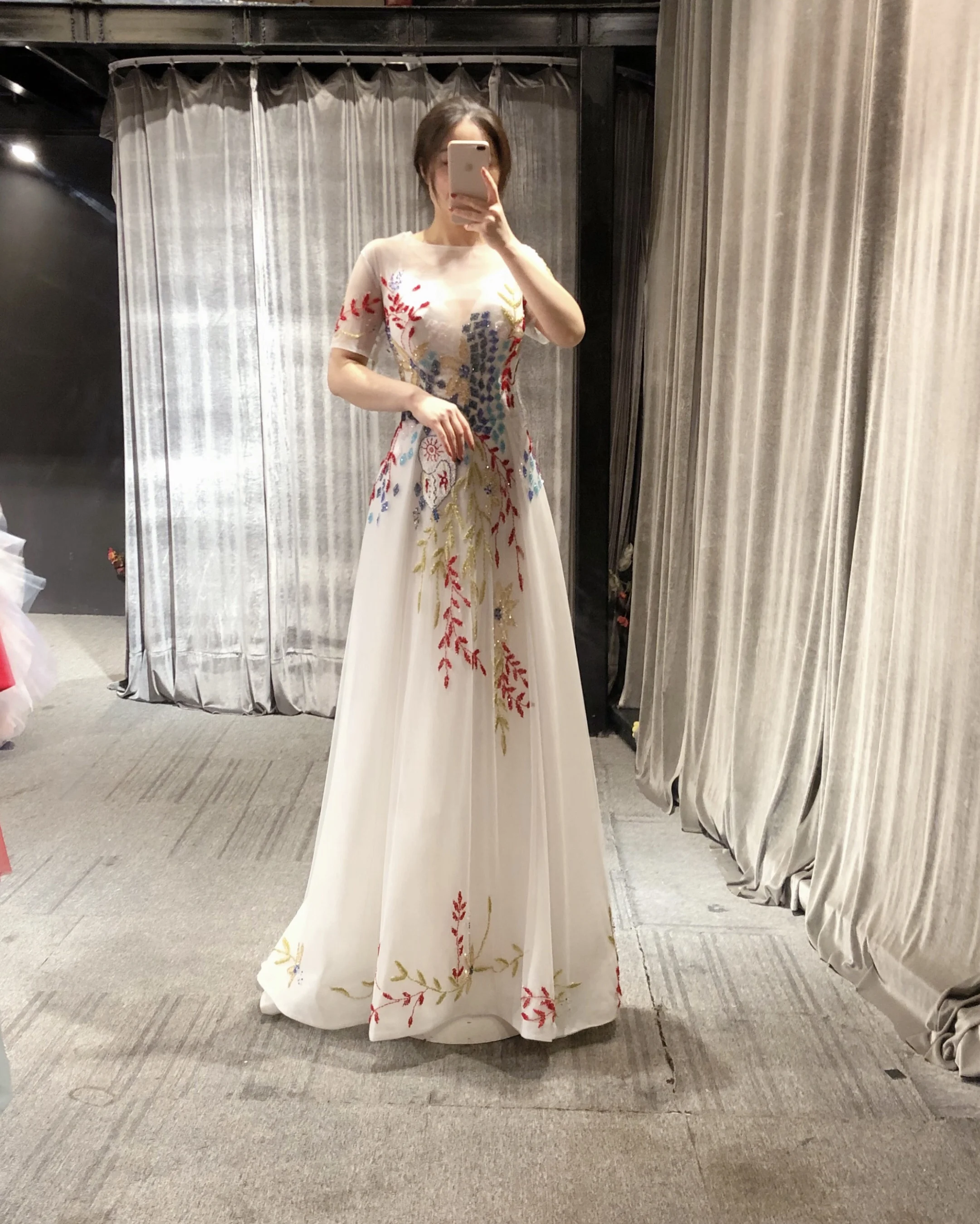 Georges Hobeika-Robe de soirée à manches courtes et perles colorées, sur mesure, longueur au sol, haute qualité, image réelle personnalisée