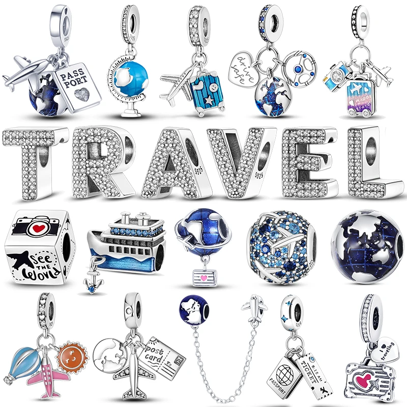 Breloques de coffre de passeport de voyage en argent Sterling 925, adaptées au Bracelet Original, perles de terre d'avion pour la fabrication de bijoux, cadeau