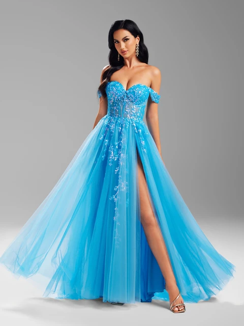Shalimar Zhang-Robe de soirée bleue, longue, ligne A, personnalisée, pour Rh, remise de diplôme, 2021 – Image 2