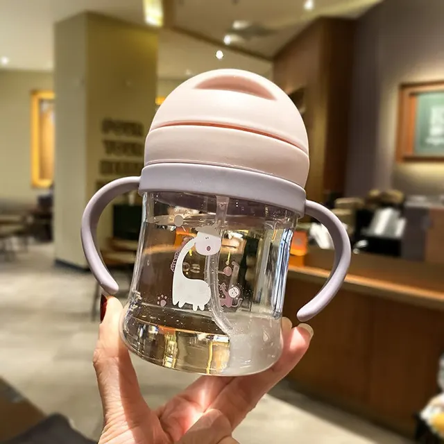 BiSantos Rose avec Paille pour Bébé, Boule à Gravité, décent bre Large, pour Boire du Lait, de l'Eau, avec Poignée, 250ml – Image 3