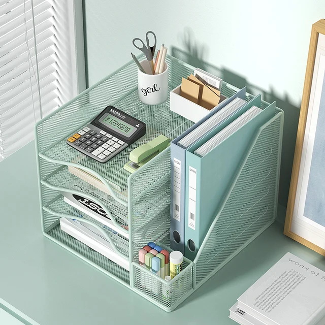 Office desktop file rack metal bookstand Multi-function integrated storage rack Office supplies folder storage box Multi-layer – Image 4