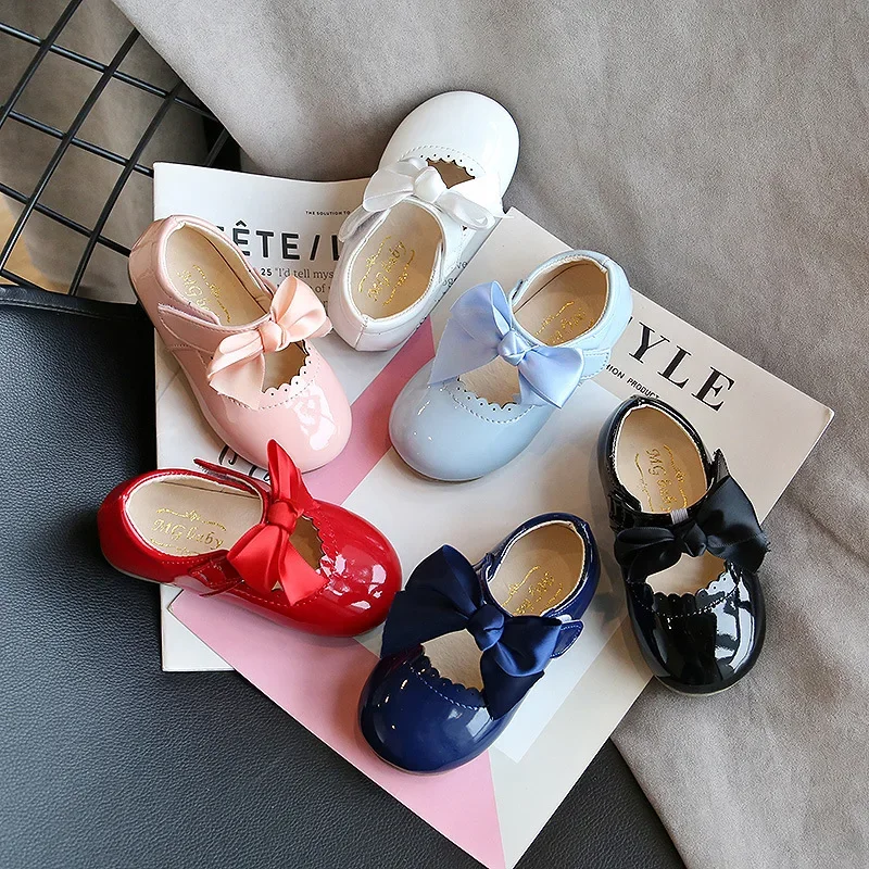 Chaussures de Princesse en Cuir Verni PU pour Fille, Plates avec Ruban et Nministériels d Papillon, Souple, pour Enfant