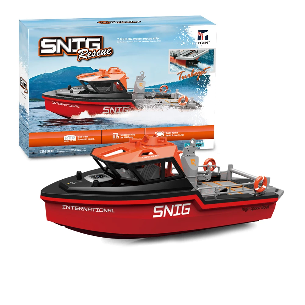 TX694 Rc bateau 2.4G 1/32 puissant moteur sans balais longue portée sans fil électrique télécommande bateau de sauvetage modèle jouets garçons