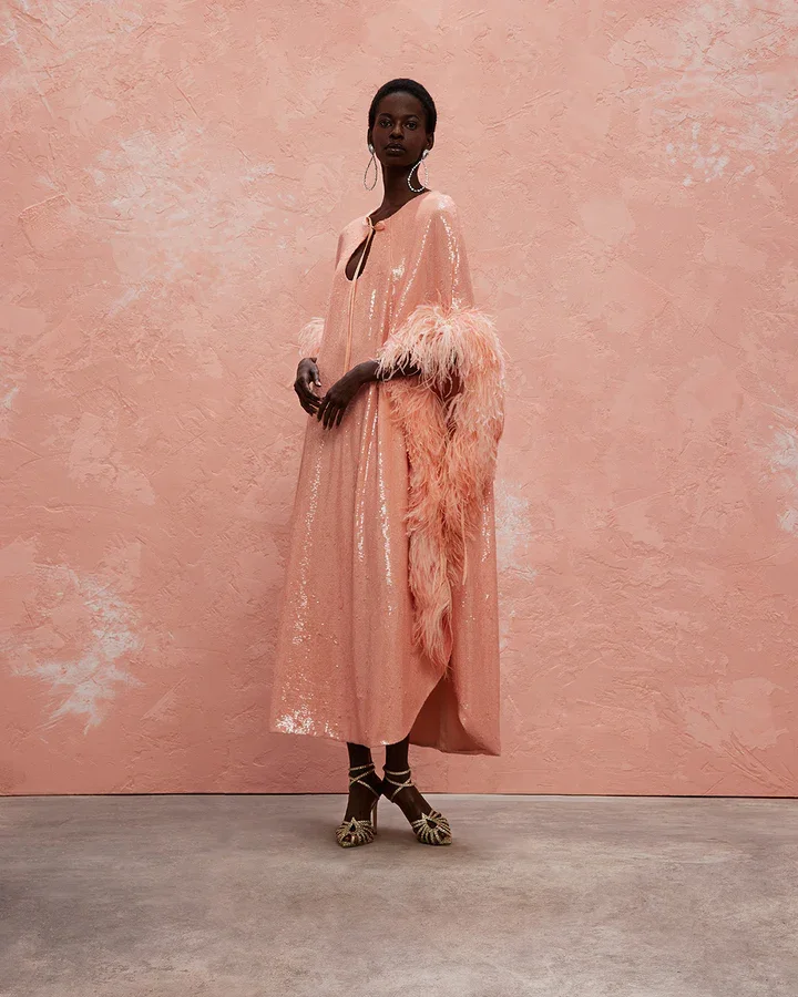 Robe de cocktail à manches longues et col rond pour femmes, paillettes kly, plumes scintillantes, perles, fente latérale haute, soirée