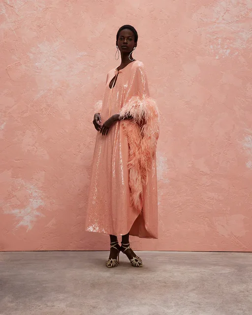 Robe de cocktail à manches longues et col rond pour femmes, paillettes kly, plumes scintillantes, perles, fente latérale haute, soirée