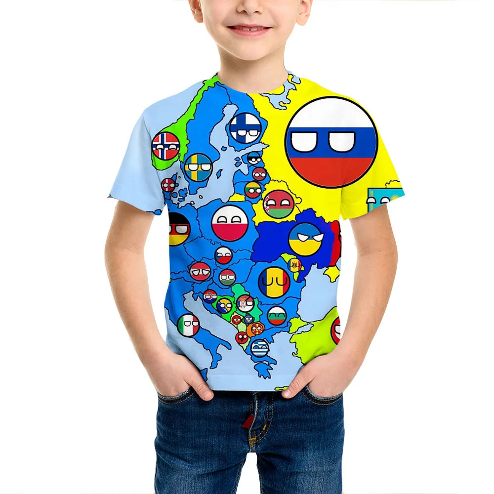 Countryball Polandballs imprimer été drôle 3D enfants T-Shirt surdimensionné décontracté col rond Harajuku garçons tendance enfants vêtements T-shirt