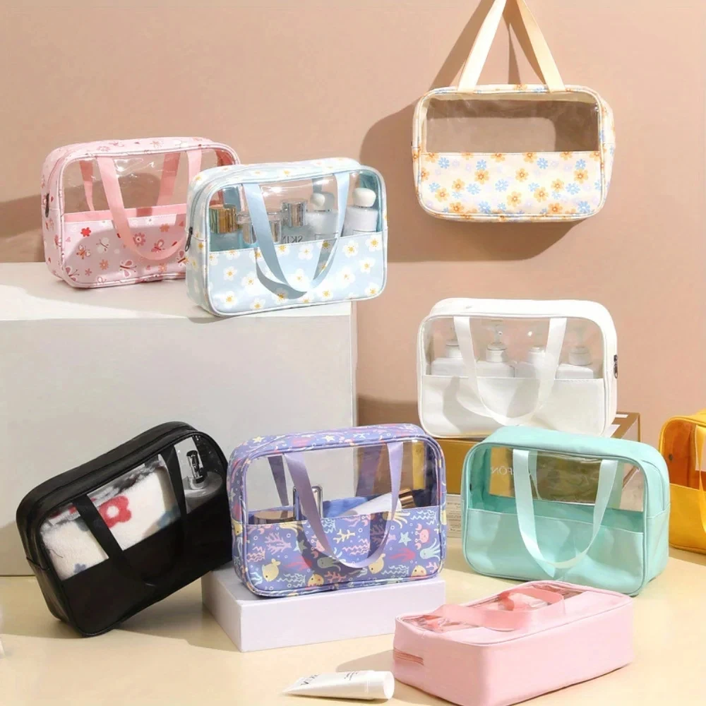 Trousse de Maquillage Translucide en PU pour Femme, Poudres Cosmétiques, Grande Capacité, Lavage de Bain, Multifonction, Voyage, Étanche, Rangement