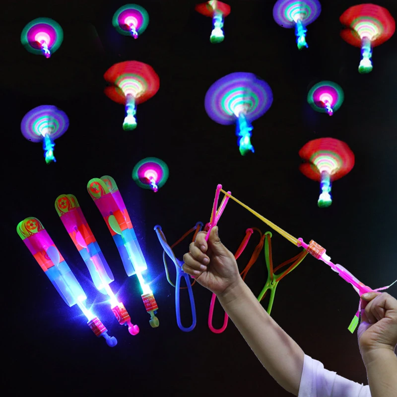 Jouet Lumineux LED en Forme de Flèche, Bande de Caoutchouc, Catapulte, Lueur dans la Nuit, Fusée, Hélicoptère Volant, Cadeau Amusant pour ixen Plein Air
