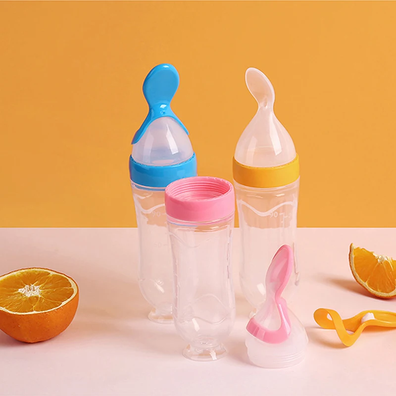 cuillere bebe vaisselle enfant couverts enfant cuillere bebe silicone biberon cuillère bébé Biberon en Silicone pour nouveau-né, cuillère à riz, céréales, nourriture, supplément, vaisselle utile pour enfants