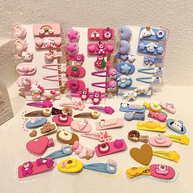 Épingles à cheveux dessin animé Disney pour filles, pinces à cheveux mignonnes, Lotso StellaLou, Hello Kitty, cadeau de coiffure pour tout-petits, 12 pièces