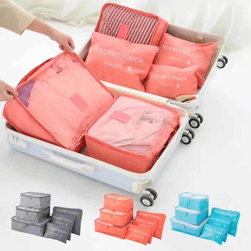 Sacs de voyage pour bagages, 6 pièces, sac de rangement pour sous-vêtements et chaussures, pochette de valise en tissu imperméable Oxford, organisateur Cube rouge pour vêtements