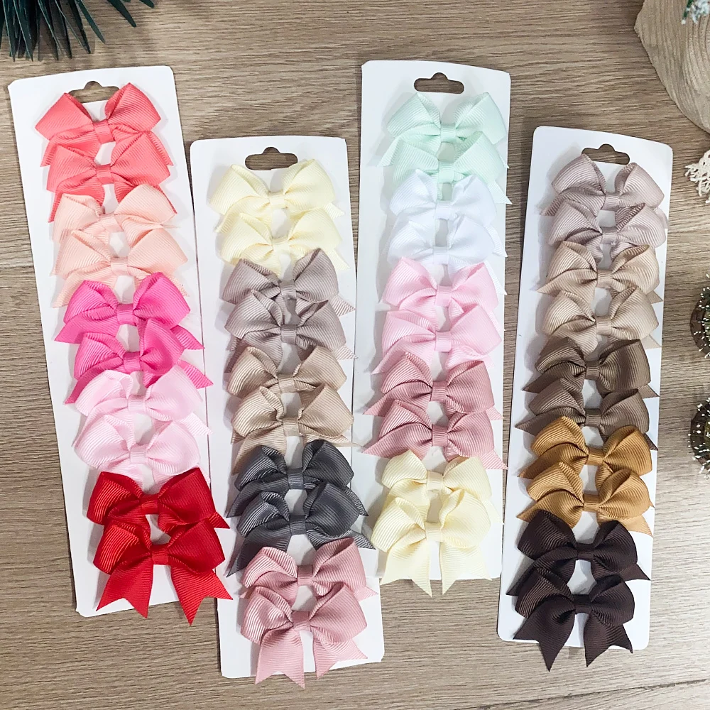Pinces à cheveux avec nœuds pour enfants, couleur unie, pour bébés filles, ruban fait à la main, épingle à cheveux, Barrettes, accessoires pour cheveux du nouvel an, 10 pièces/ensemble