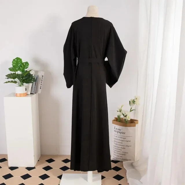 Abayas musulmans avec ceinture pour femmes, Kaftans adt, robe de prière, Jilbabs, manches longues, vêtements islamiques, robe de Dubaï, robes longues à lacets – Image 6
