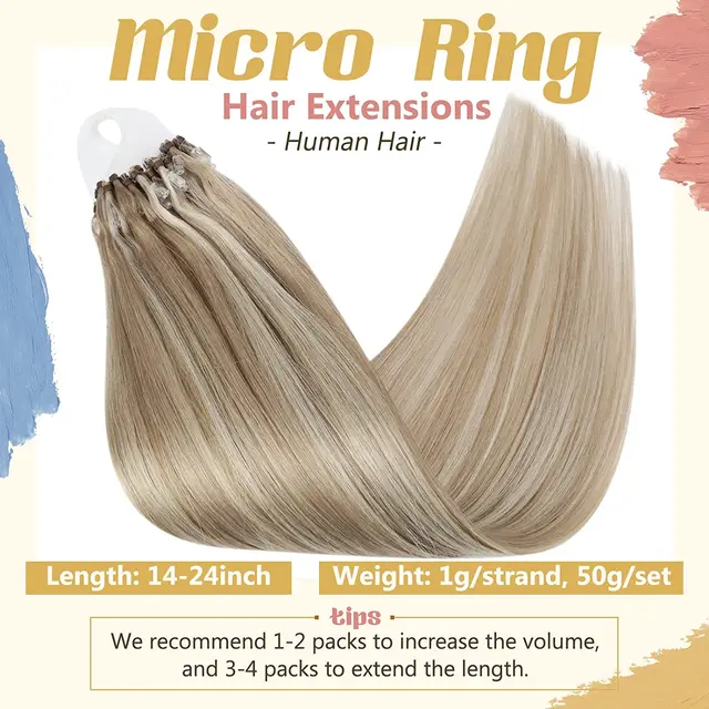 VeSunny Micro Extensions de cheveux blond platine Microlink Extensions de cheveux Fusion à froid Micro Extensions de cheveux humains 50g cheveux naturels – Image 2