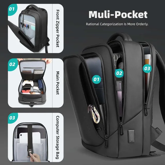 HK – sac à dos pour ordinateur portable de styliste pour hommes, sacs d'école étanches pour garçons d'université, sac à dos de voyage de sport d'affaires pour hommes avec chargement USB – Image 2