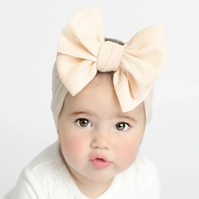 Bandeau à nœud supérieur solide pour bébés filles, bandes de cheveux élastiques en Nylon, Turban fait à la main pour nouveau-né, accessoires – Image 6