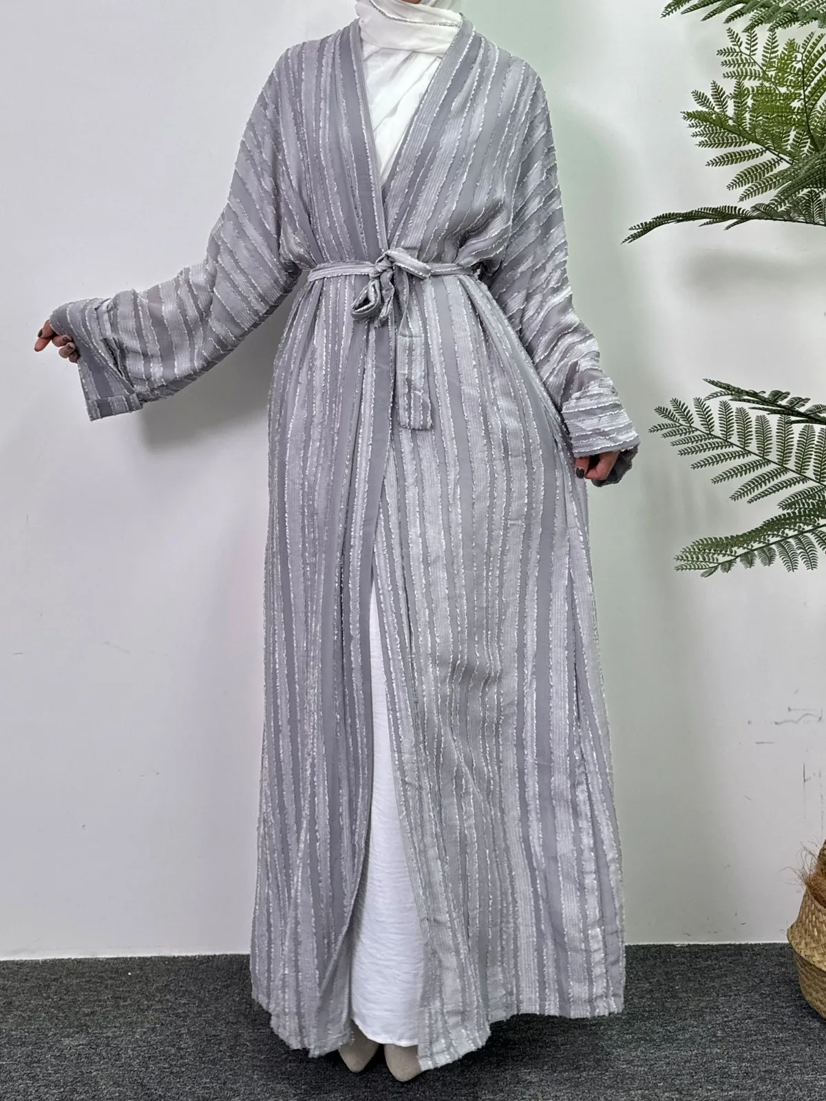 Abayas à lacets pour femmes, caftan musulman, manches longues, longueur maxi, robes de ramadan, jilbabs, vêtements d'extérieur, cardigan combiné