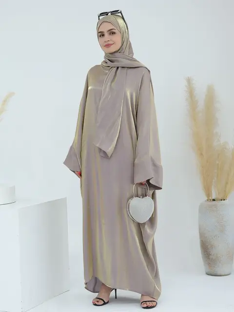 Abayas dorés brillants pour femmes musulmanes, ensembles de mode, écharpe de sauna, sans ceinture, robes turques, ensembles musulmans de documents purs – Image 4