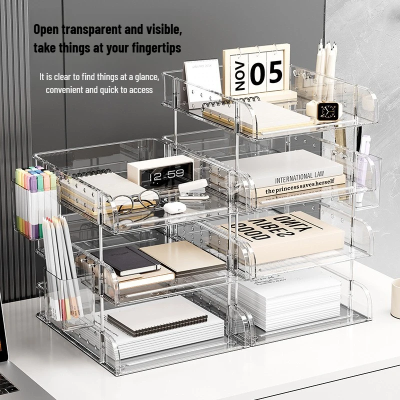 File Organizer Desktop File Storage Clear Transparent Multi-layer Stackable Rack Office Desk Organizer for Home or Office Use
