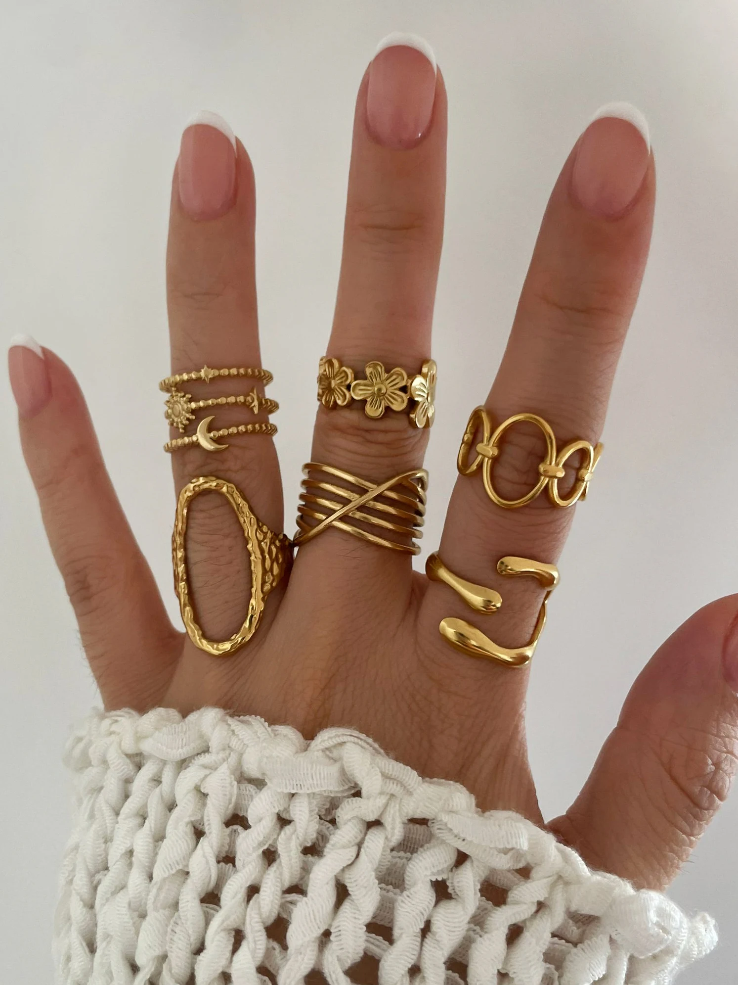 Peri'sbox 6 pièces Simple mode acier inoxydable plaqué or Anti-ternissement anneaux pour femmes ouverture irrégulière réglable bijoux cadeau