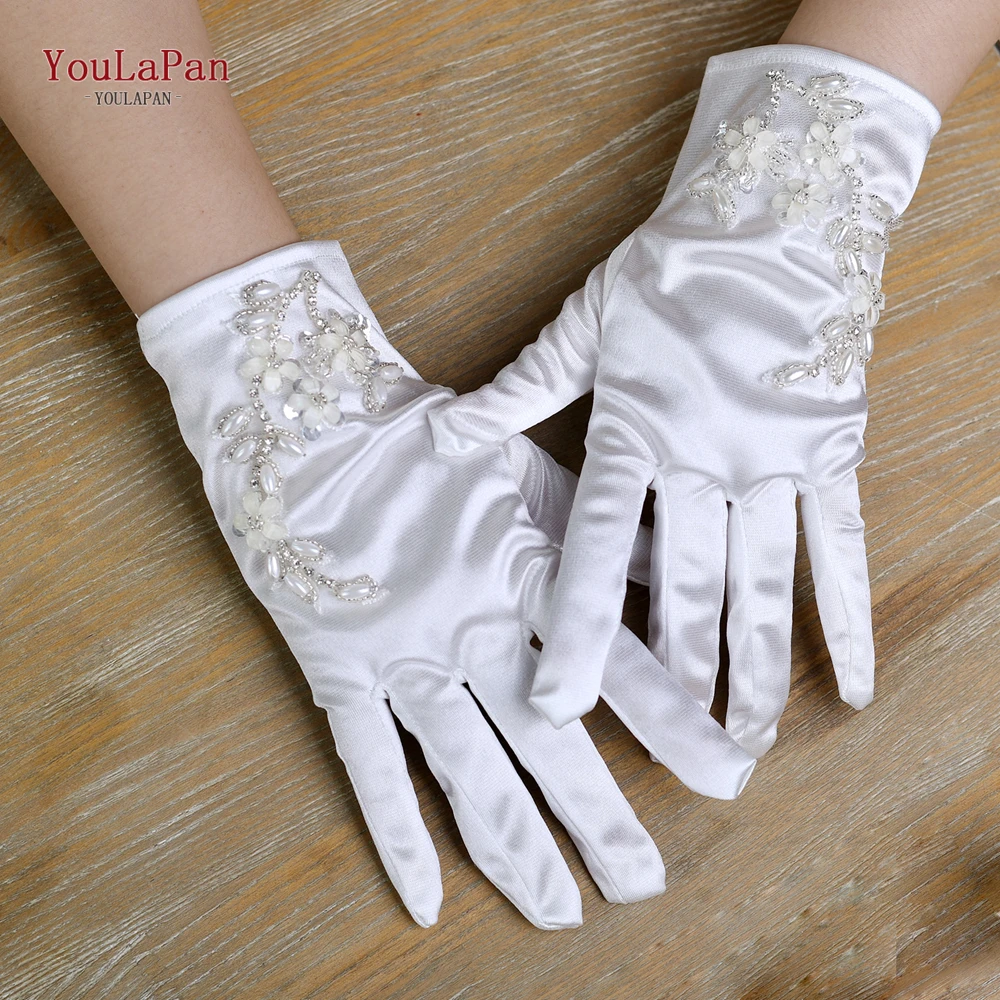 YouLasaupoudrer-Gants de bricolage avec broderie en dentelle pour femme, mitaines pour fête de la mariée, court, patients de mariage, accessoires appliqués, M37
