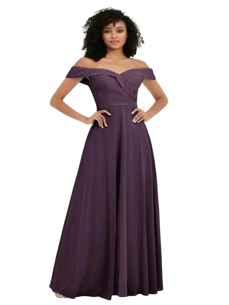 Robe de demoiselle d'honneur longue à épaules dénudées