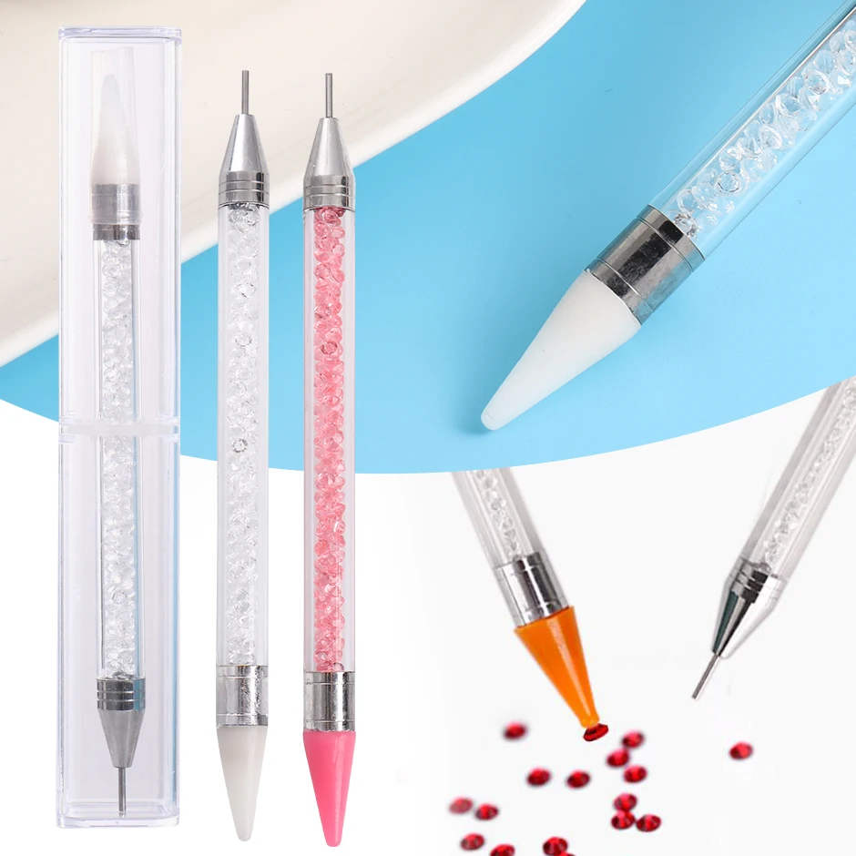 1pcs Crystal Double Head Point Drill Pen Gem Rhinestone Picker Wax Pencil 2Ways Use Sticking Picking Dotting Jewelry Tools