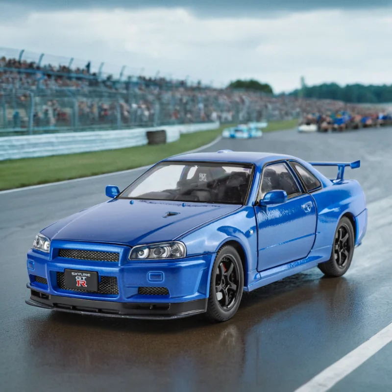 1:24 Scale GTR-R34 Alloy Car Model with Authentic Sound Effects, Premium Collectible Toy for Kids & Adults