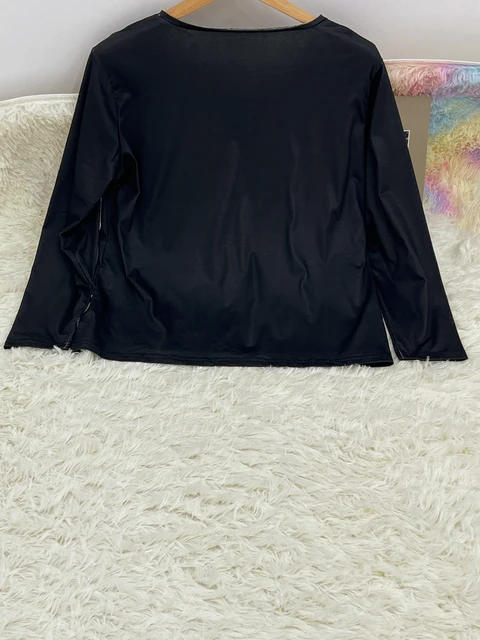 Grande taille femmes & # 39 s vêtements noir imprimé coeur haut décontracté col en V haut à manches longues – Image 2